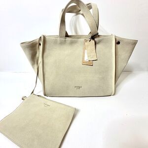 MARGOT NEW YORK Jamee Double Handle Tote w Pouch Ivory Suede Soft NWT